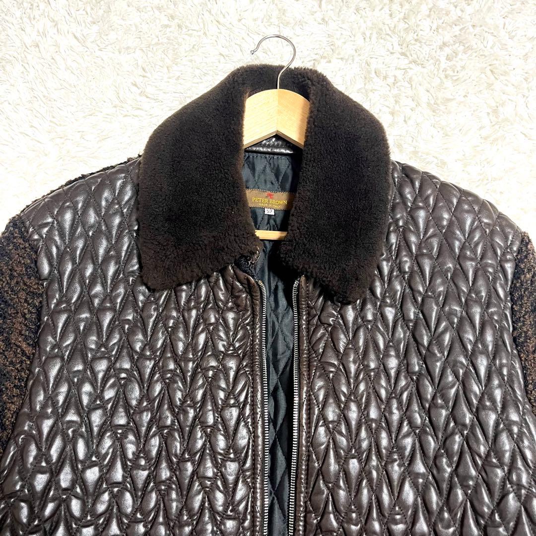 ✨希少✨PETER BROWN レザージャケット 切り替え ニット カシミヤ混