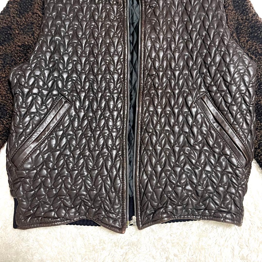 ✨希少✨PETER BROWN レザージャケット 切り替え ニット カシミヤ混