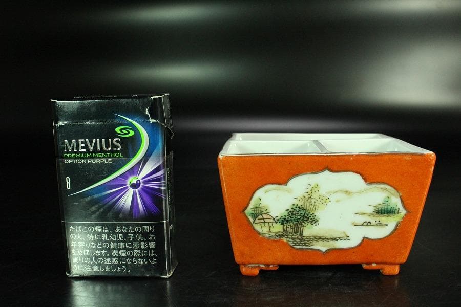 中国美術 色絵山水画 文房具 器 時代物(K-A865)