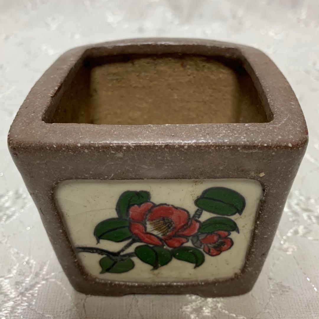 桑津香石　正方　絵鉢　盆栽鉢