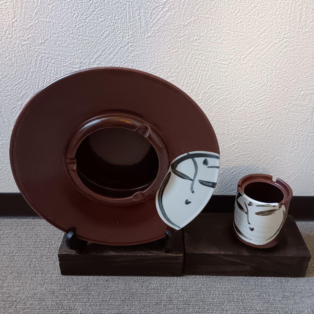 佐藤勝彦 陶器 灰皿 2点(大1小1)セット 仏様 お地蔵様 顔 希少