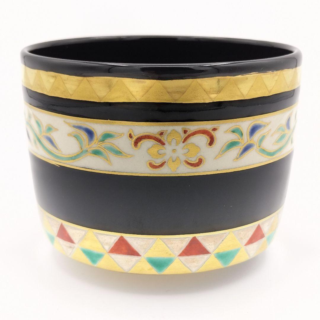 a380 筒茶碗　「通次阿山」　黒釉鱗唐草　茶碗　抹茶茶碗　古物　茶道具　茶道