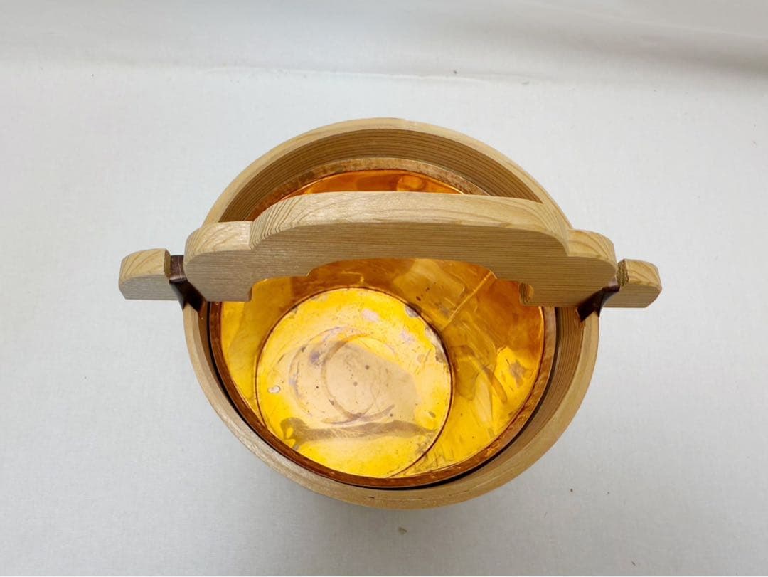 未使用 華道具 木具師 高木又三作 栗山桶 花入 手桶花器 銅落とし 刻印 共箱