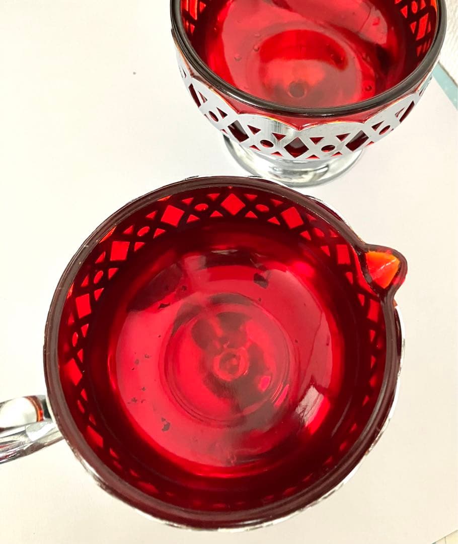 ビンテージ　Amberina ガラス　シュガー＆クリーマーセット