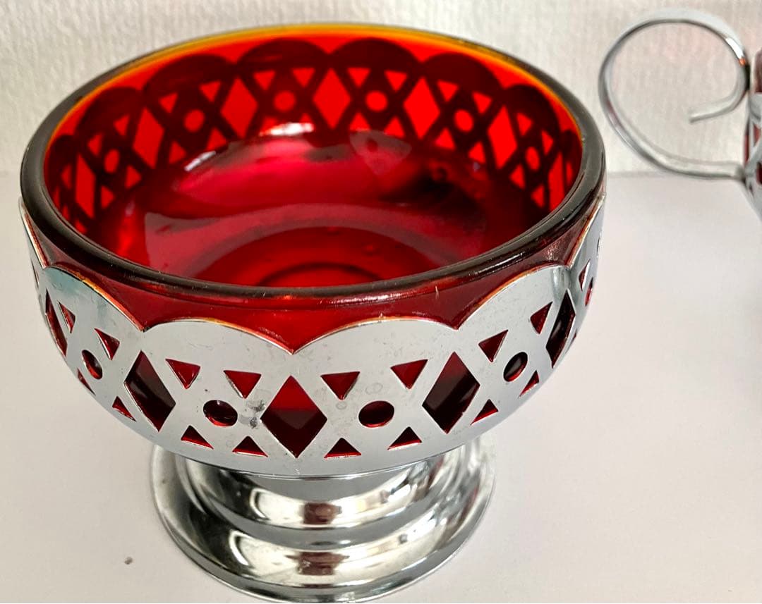 ビンテージ　Amberina ガラス　シュガー＆クリーマーセット