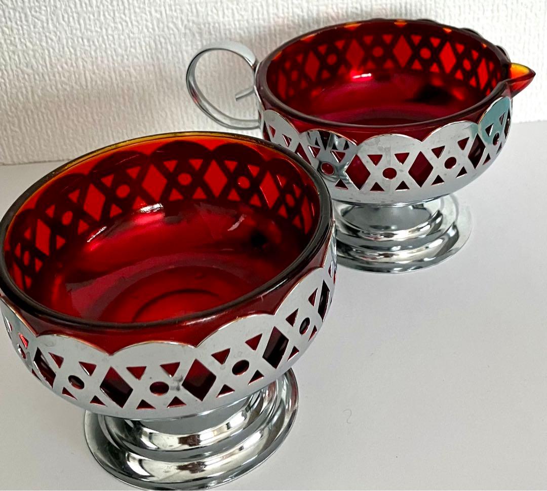 ビンテージ　Amberina ガラス　シュガー＆クリーマーセット