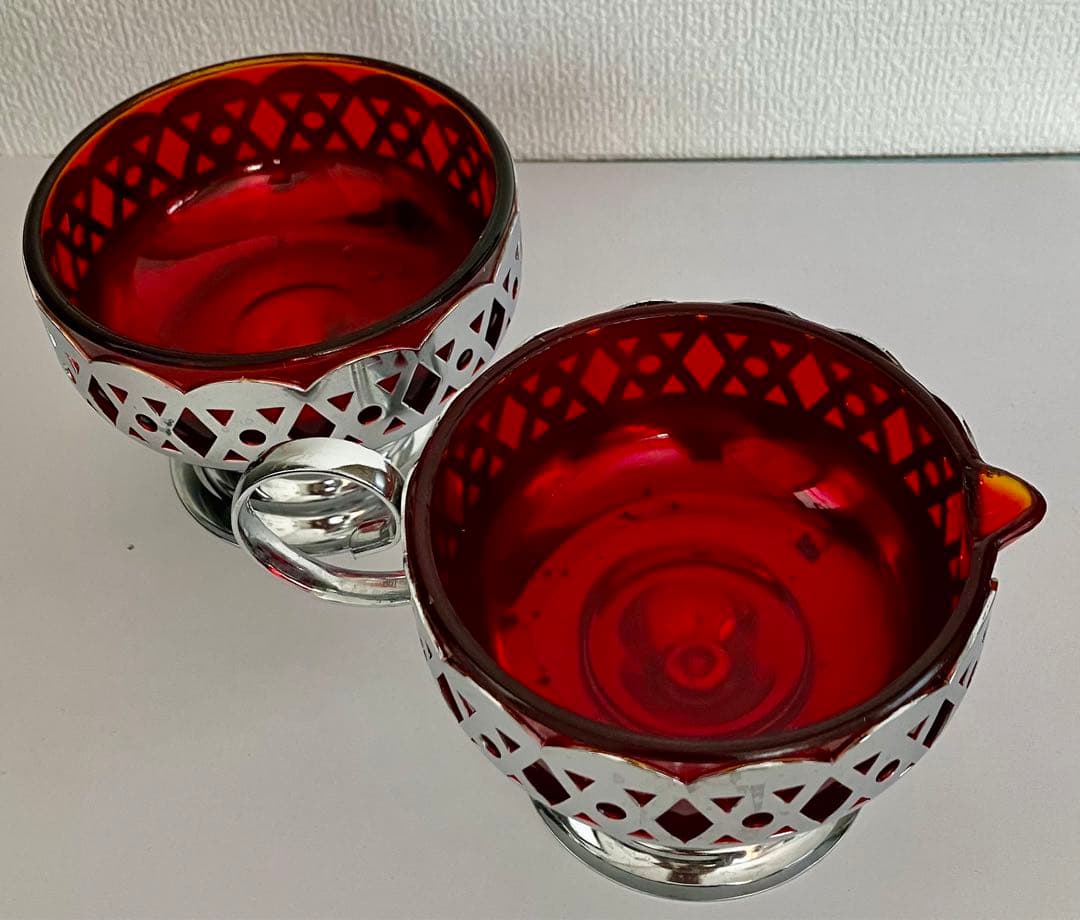 ビンテージ　Amberina ガラス　シュガー＆クリーマーセット