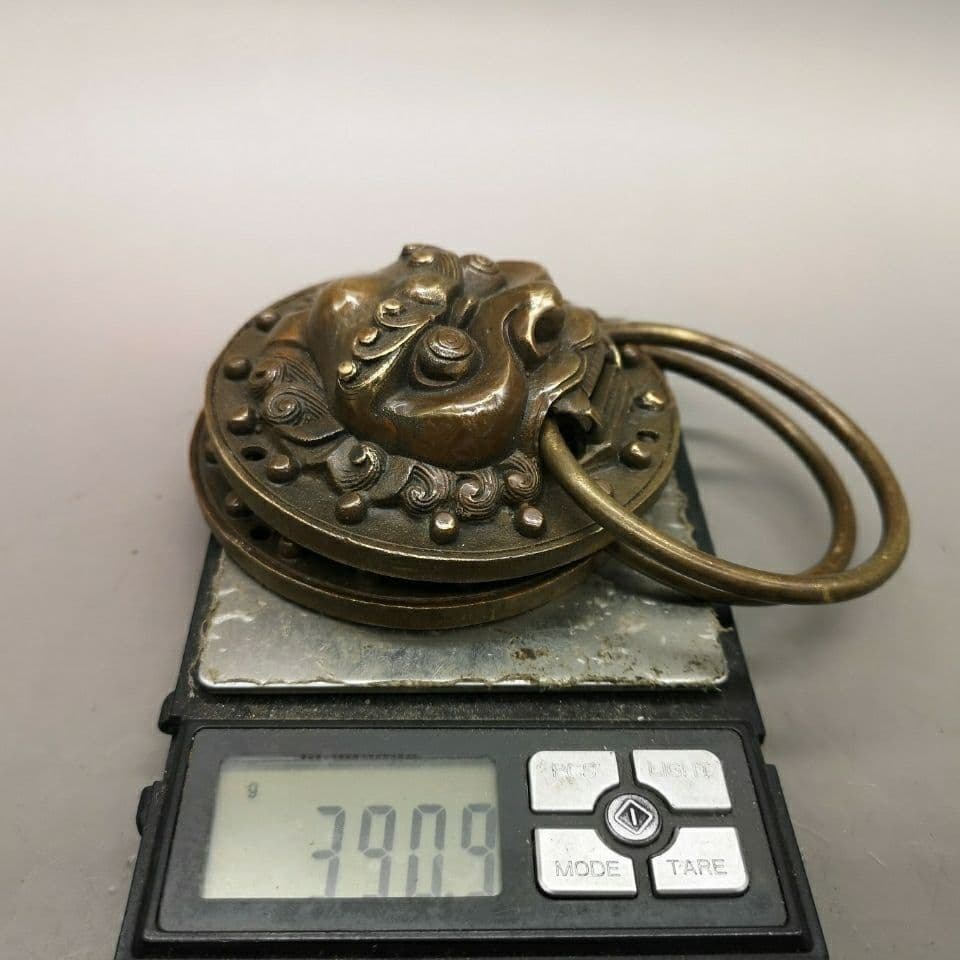 銅器 獣頭門環 獅子頭大門ノブ木戸門引環一対 装飾品 工芸品 置物