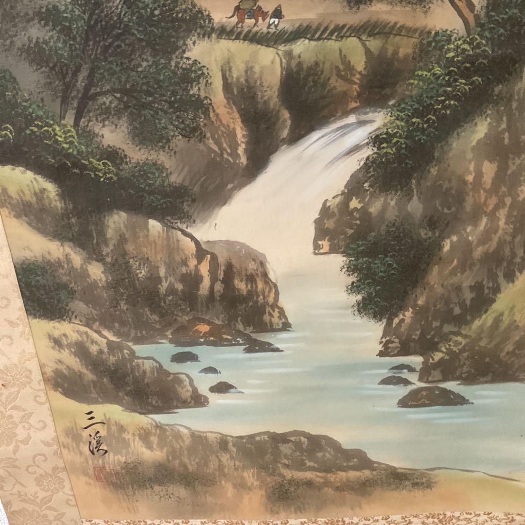 三 渓 筆 【 絹本彩色画 山水画 】 山間部を流れる渓流