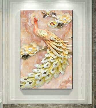 リビングルームの壁画垂直芸術の油絵玄関ホールのポーチ壁\r\r 掛け絵画（孔雀の絵