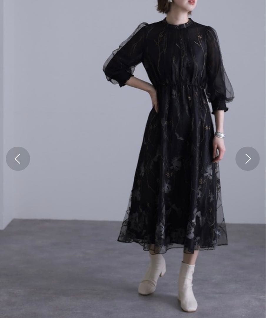 Callarus スタンドカラー刺繍レースワンピースドレス M オケージョン