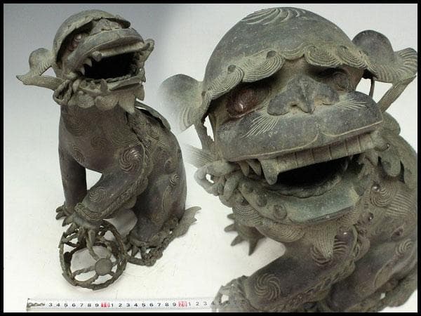 古銅 獅子 香炉 置物 時代物 骨董(K-YC451)