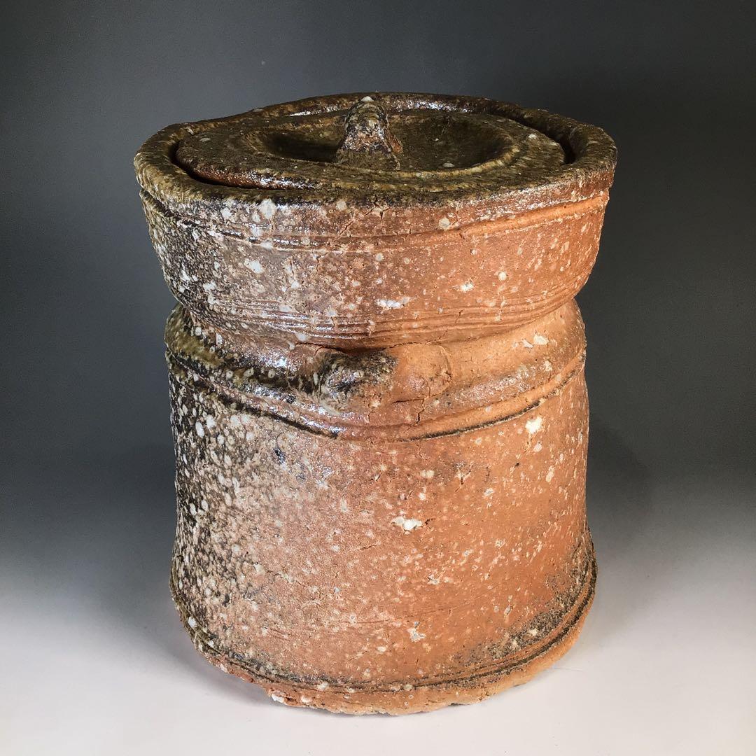 Ｎ６６６　水指　『信楽焼』『普門窯　小川青峰造』『耳付水指』　共箱　茶道具