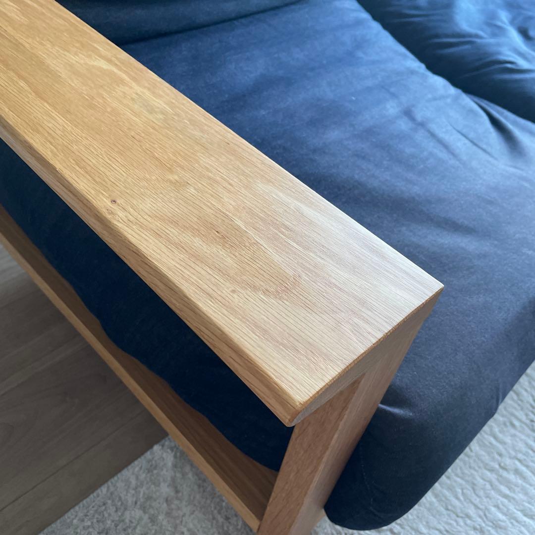 【最終値下げ】ネイビー 布クッション 木製フレーム ソファ