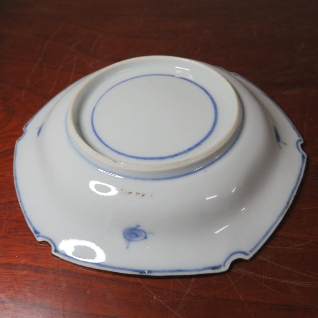 六角皿 2枚 色絵付 ザクロ セミ 染付 変形皿 蔵出し初荷 極美品 その2