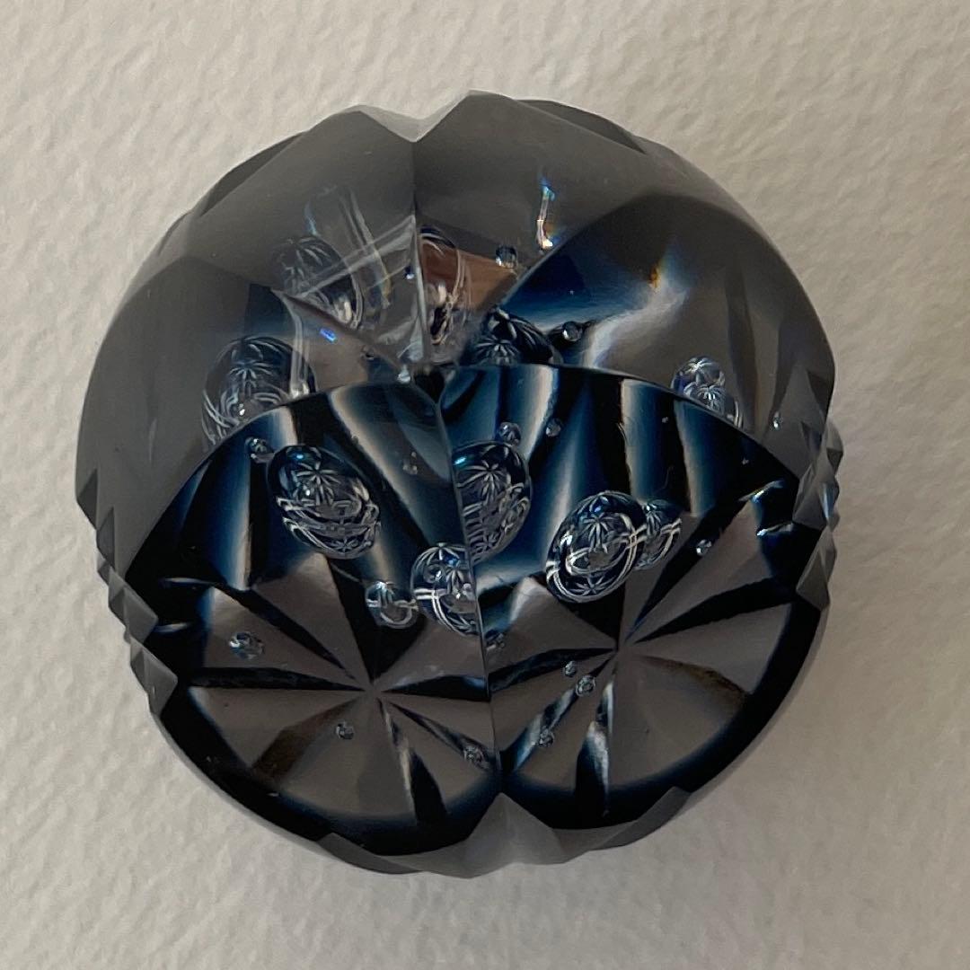 新品同様 薩摩切子 ペーパーウェイト 薩摩の雫 ブルー