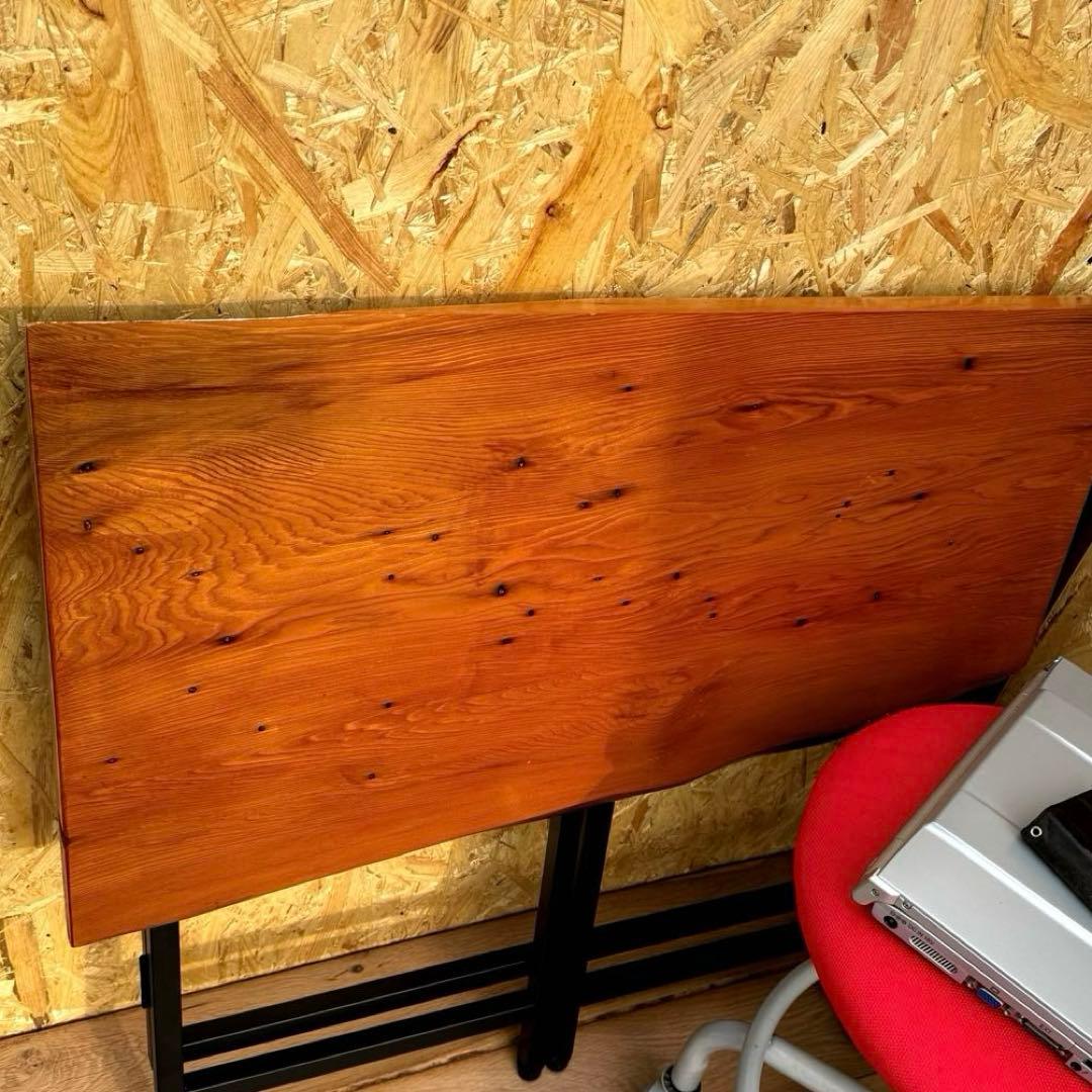 屋久杉　一枚板　テーブル　ウレタン塗装　アイアン脚付