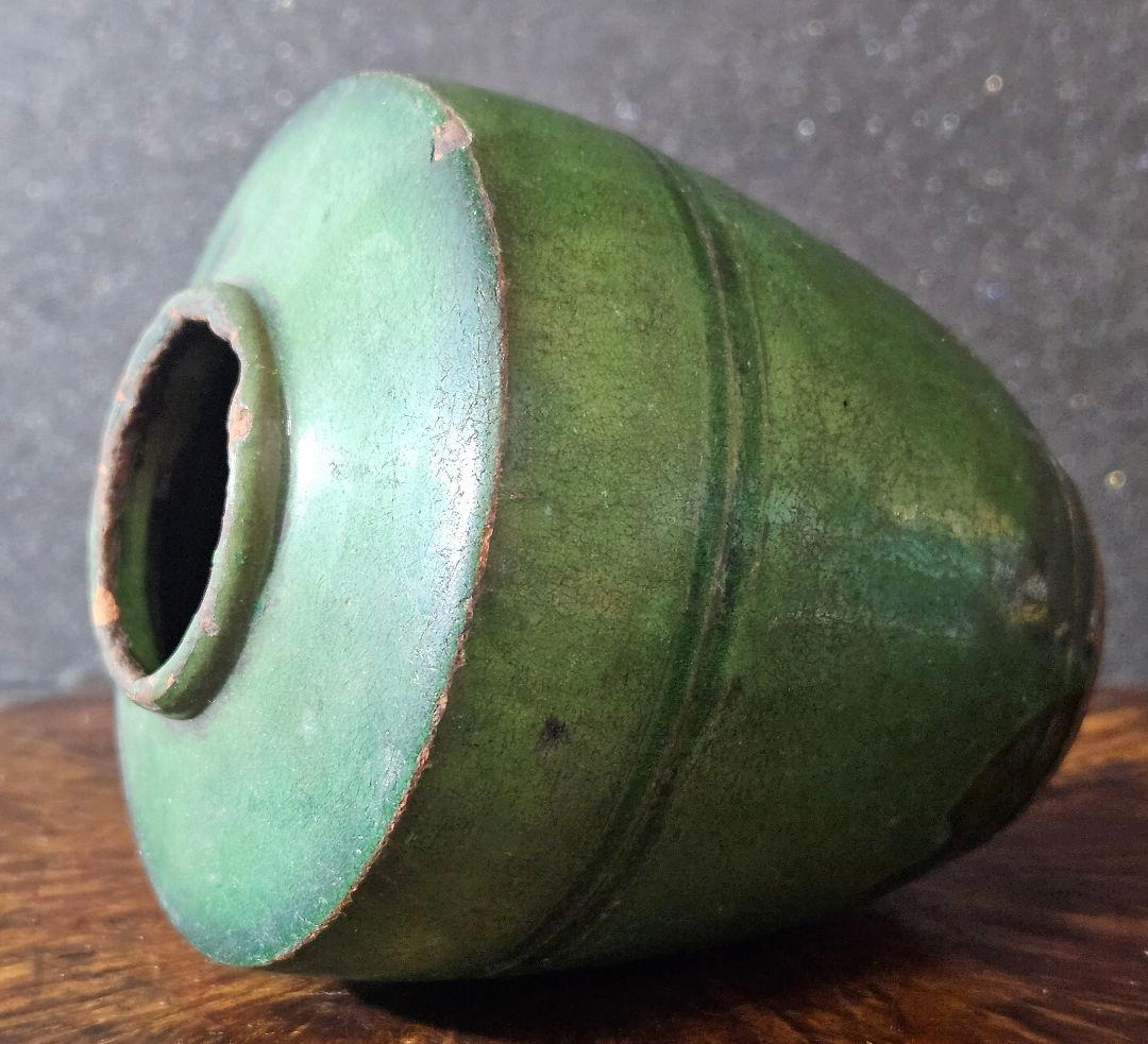 中国古美術　中国古陶磁器　古玩　遼時代　遼緑釉　緑交趾　陰刻輪線文様　小壺　罐