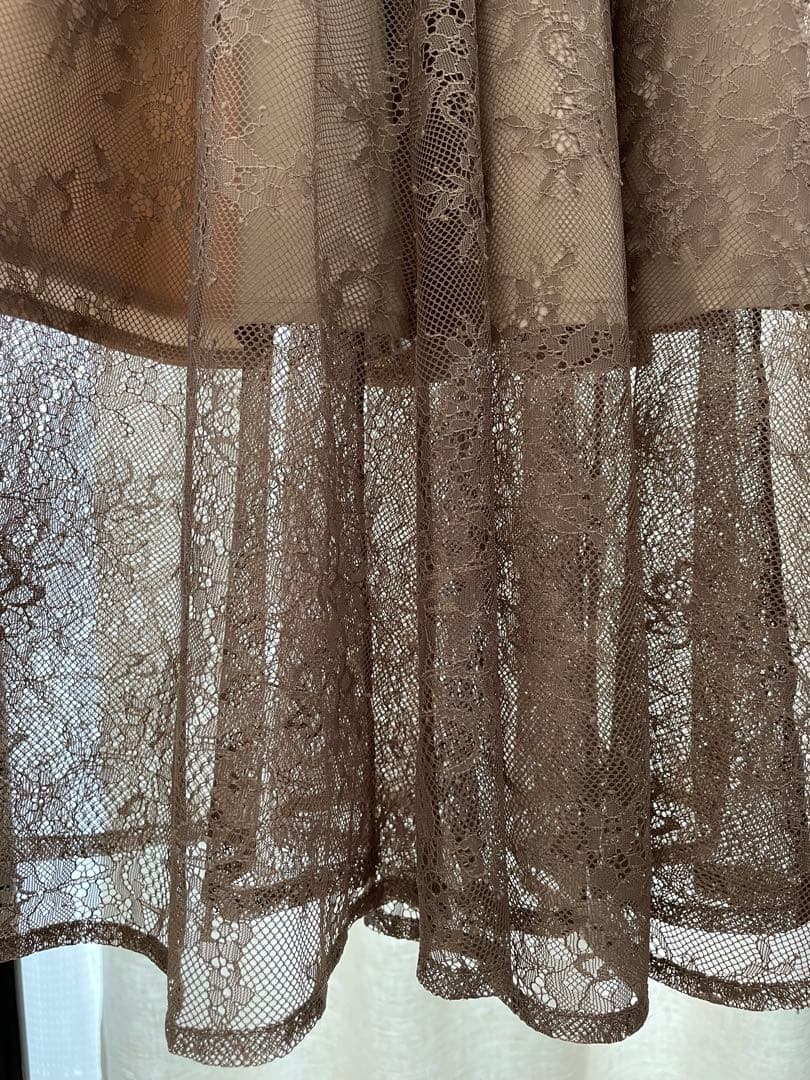 LEJA パフスリーブリボン総レースロングドレスワンピース