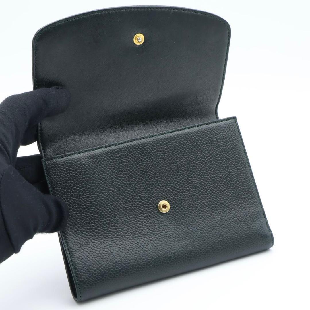 【極美品】CHANEL デカココ　三つ折り財布　キャビアスキン　グリーン