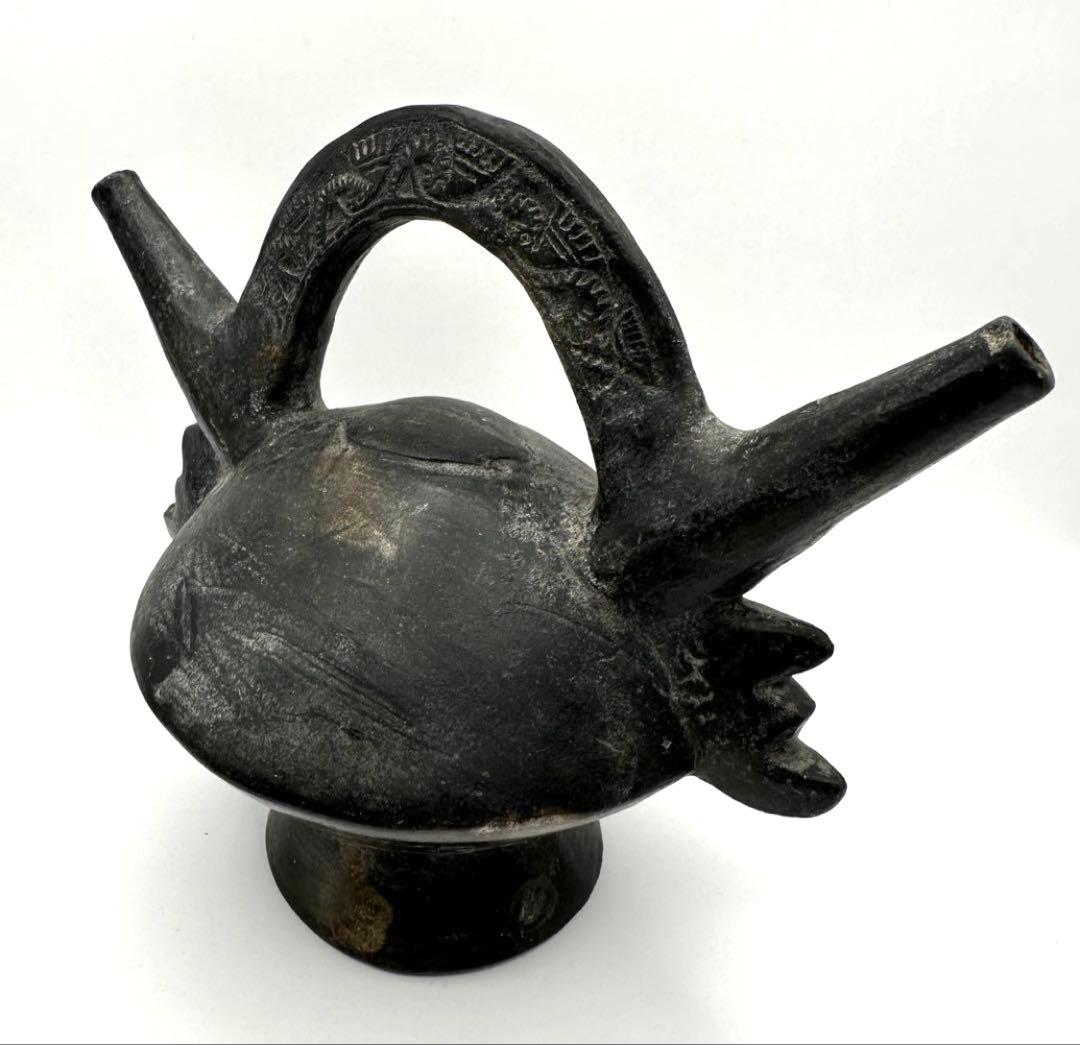 【土器】鑑定カード付 双口橋状注口土器 チムー文化ランバイエケ期 紀元1000年