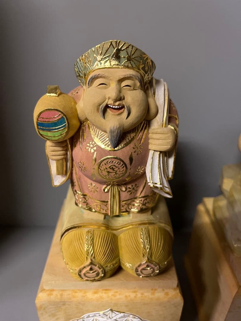 特別価格　恵比寿　大黒　セット　木彫り　彩色　手彫　柘植材　31