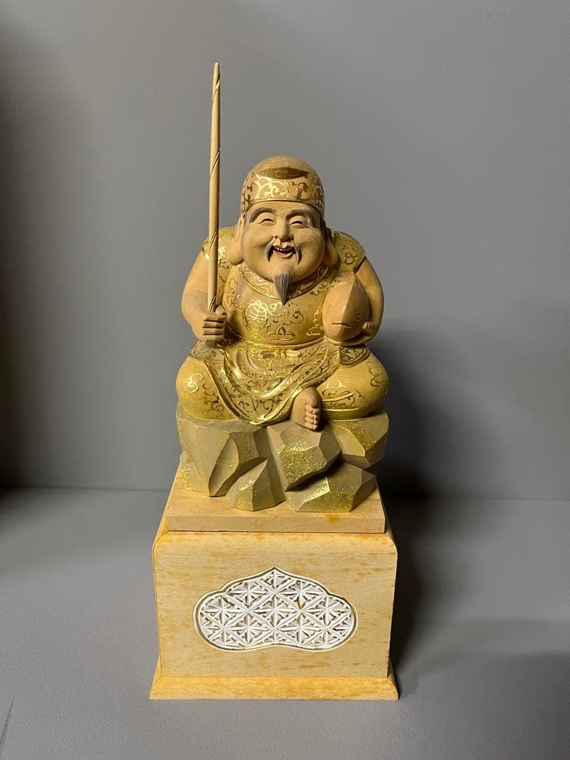 特別価格　恵比寿　大黒　セット　木彫り　彩色　手彫　柘植材　31