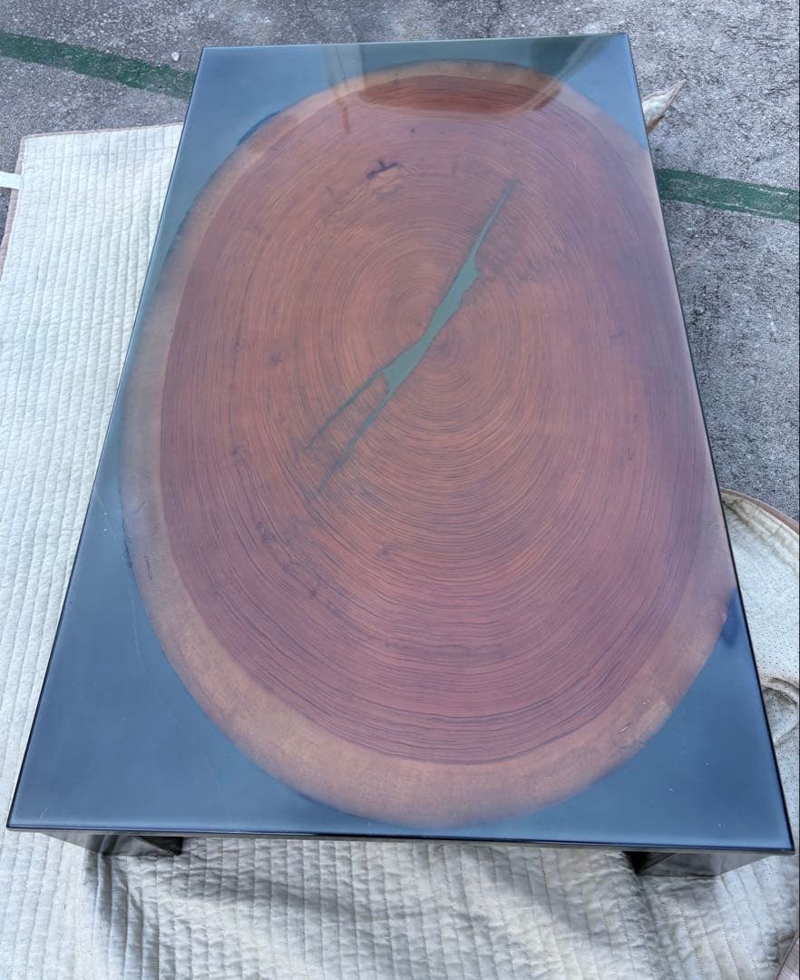 【希少】カリモク 輪切り ブビンガ天板 座卓 5尺 ローテーブル