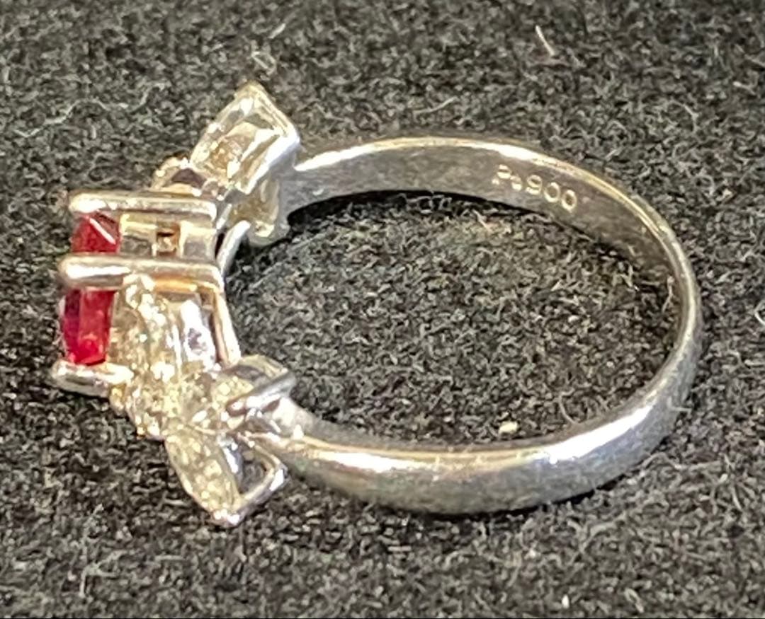 天然ルビー 天然ダイヤモンド プラチナ フラワーデザインリング 鑑別書付き