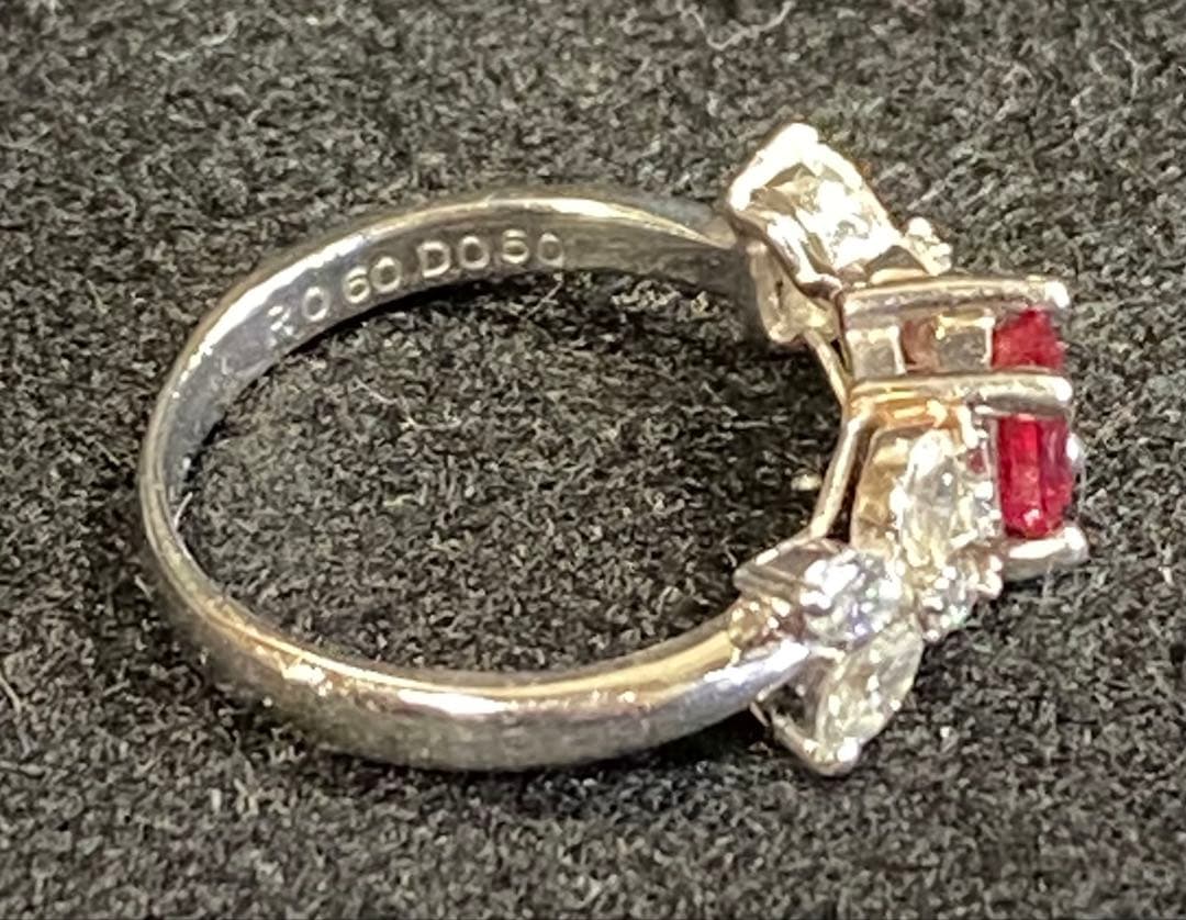 天然ルビー 天然ダイヤモンド プラチナ フラワーデザインリング 鑑別書付き