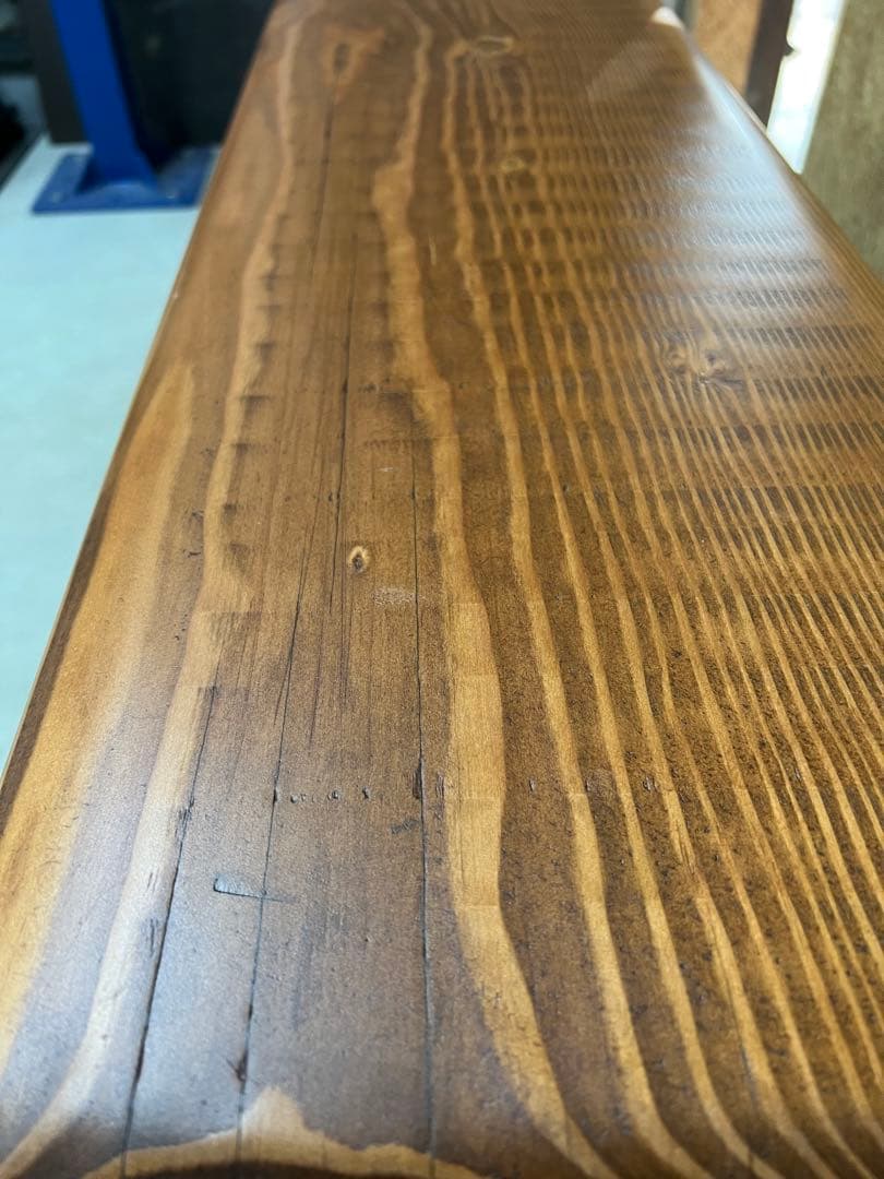 ブラウン木製ベンチ・スチール脚