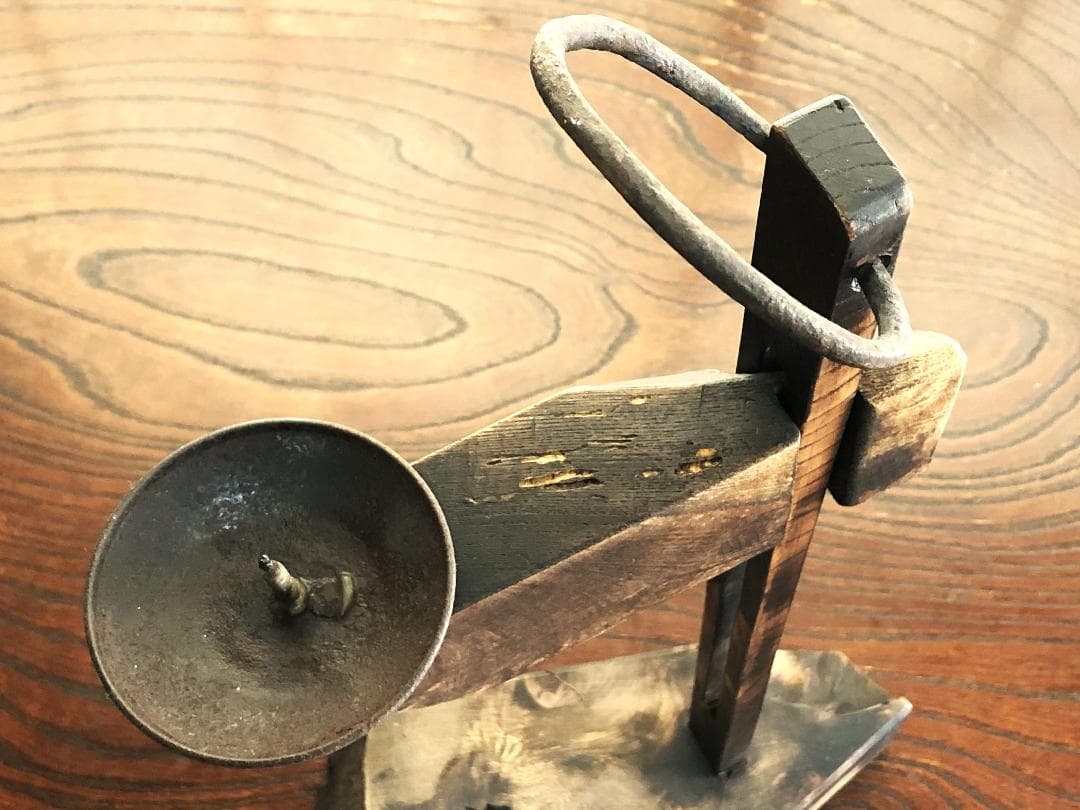 【 高低可変杢燭台 】　天然杢製　66ｃｍ　江戸時代　僅少品