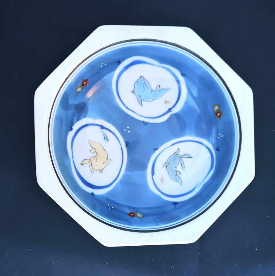 宮崎祐輔 染綿窓絵兎 八角鉢　※メルカリのみ出品