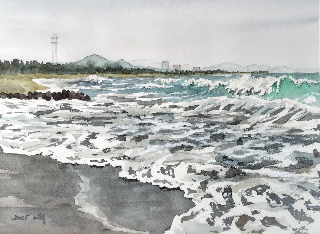 水彩画『千倉海岸』