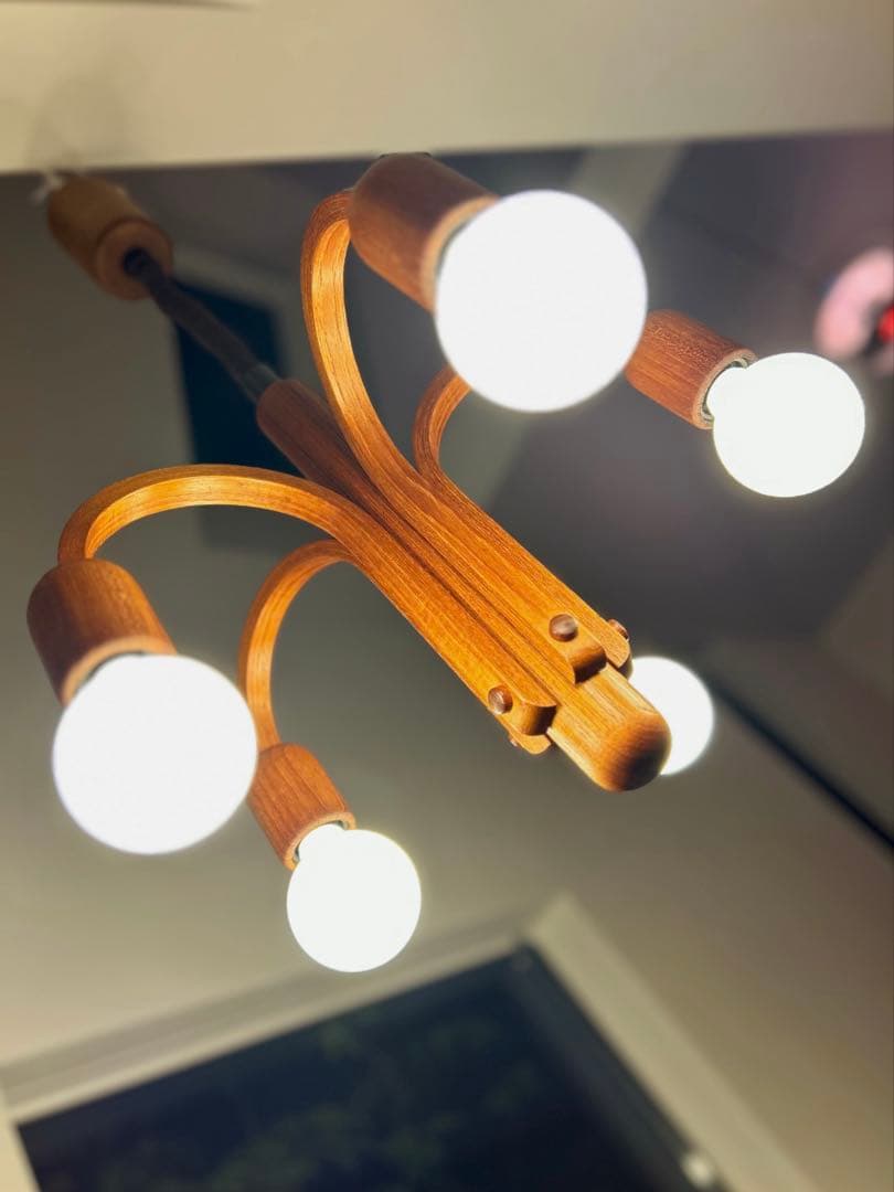 独1970年代　DOMUS　チーク無垢材　ヴィンテージ・5灯シャンデリア　美品