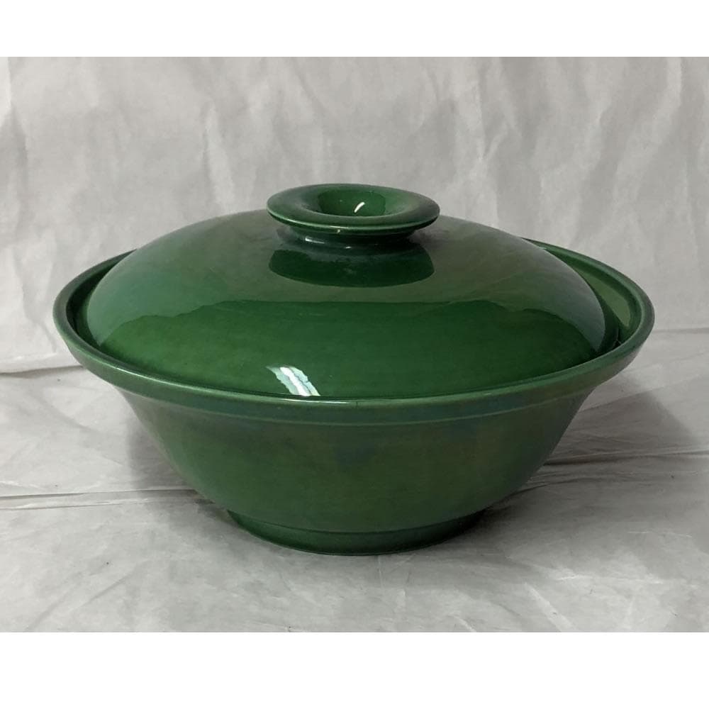 e2710 珉平焼 蓋物 喰籠 木箱入り 緑釉 喰篭 菓子器 淡路焼 民平焼