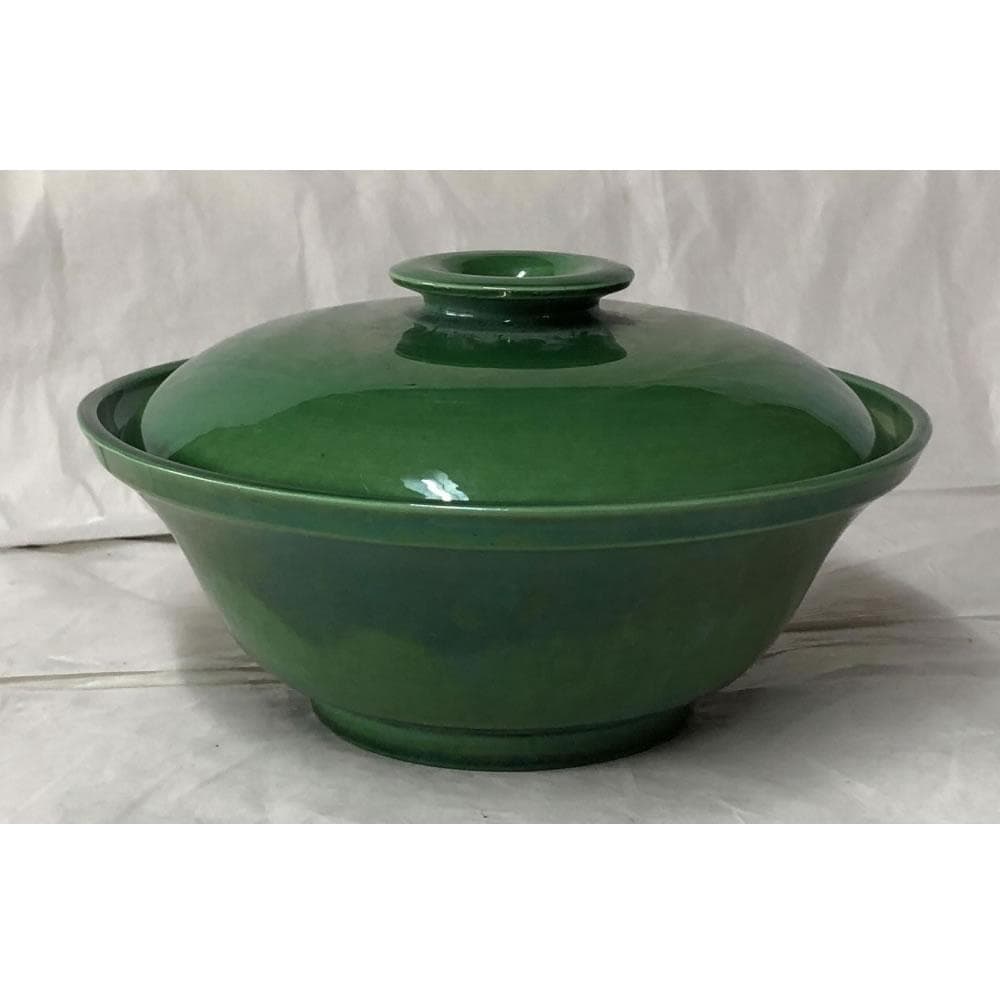 e2710 珉平焼 蓋物 喰籠 木箱入り 緑釉 喰篭 菓子器 淡路焼 民平焼