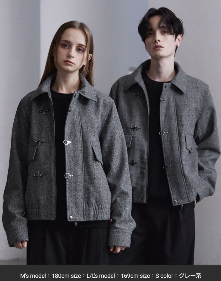 CLEL ウールブレンド ヘリンボーンツイードファイヤーマンブルゾン S