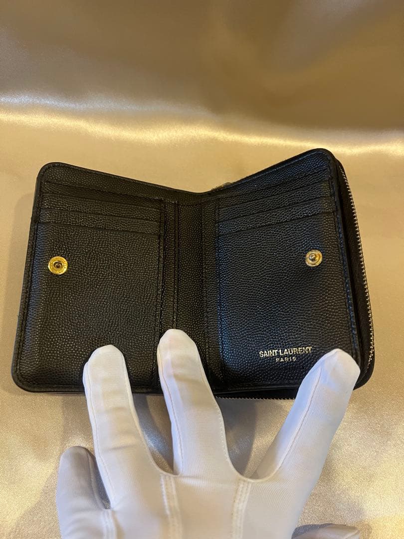 サンローラン YSL モノグラム マトラッセ コンパクト財布 黒