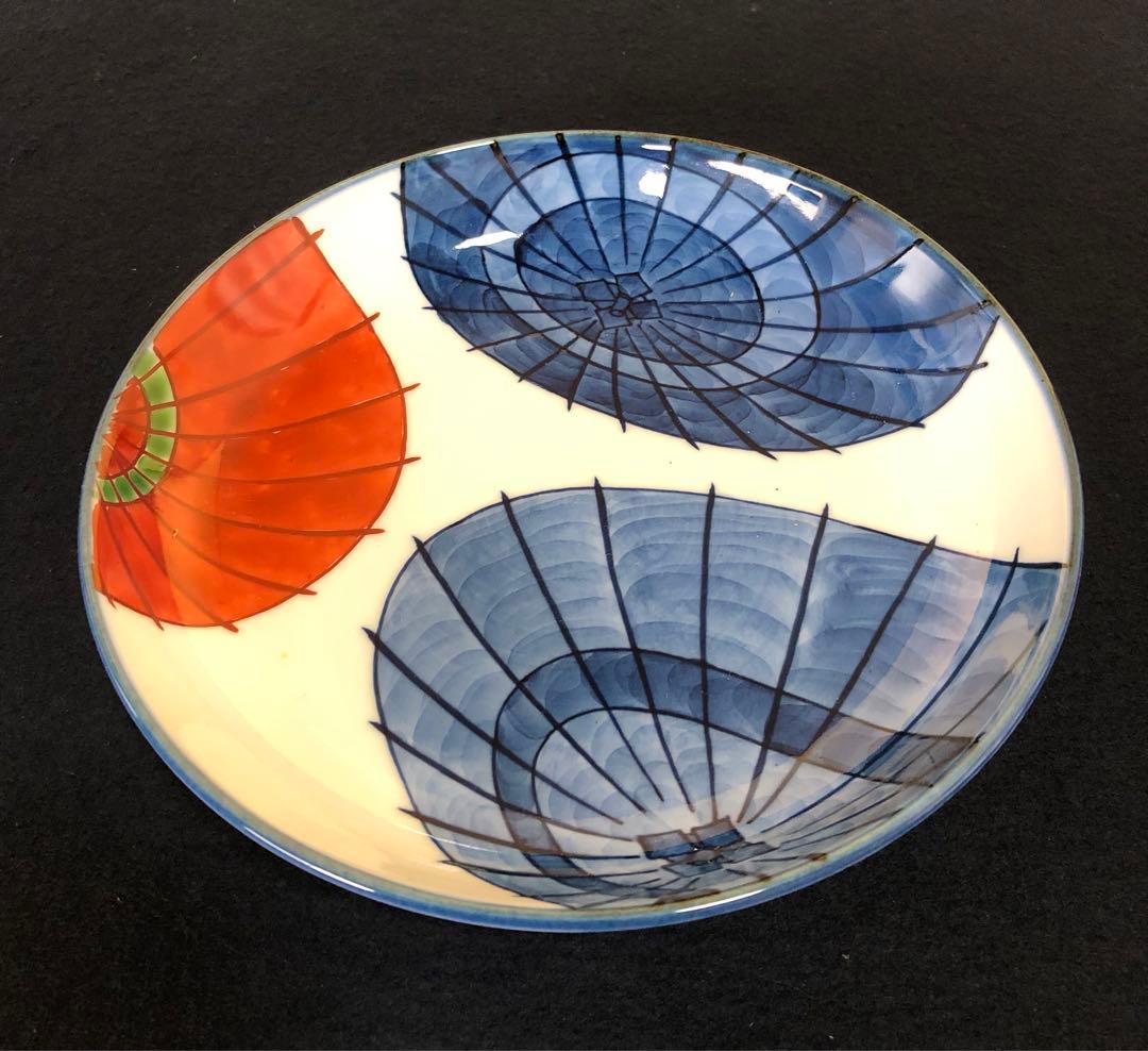 《R》有田焼 染錦 傘絵 皿4客 源右衛門作 共箱　251204お3