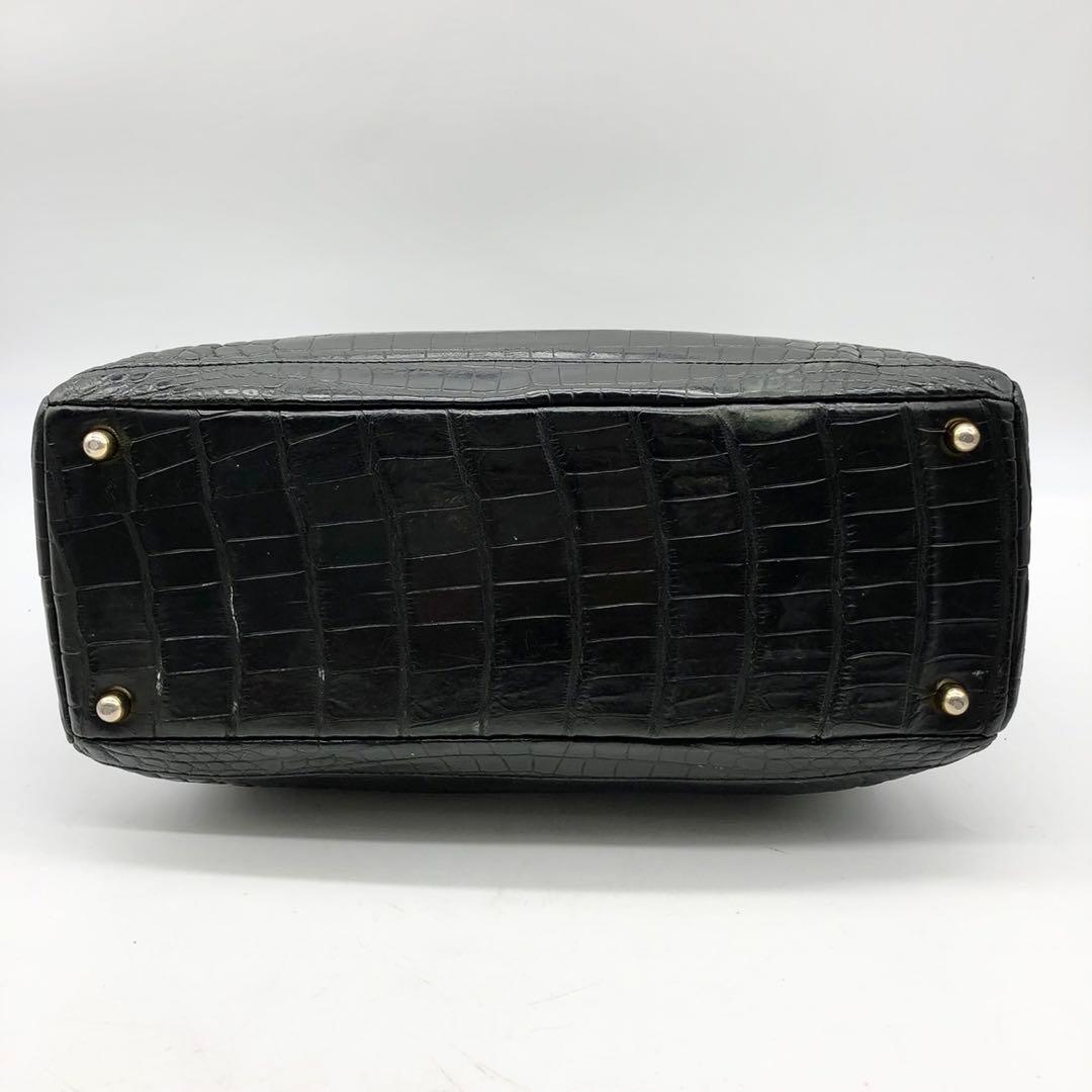 JRAタグ付　クロコダイル　ハンドバッグ　シャイニングクロコ　ワニ革　ブラック