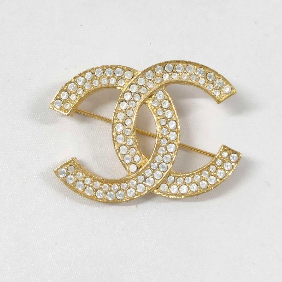 CHANEL ブローチ　ココマーク　ラインストーン　ゴールド