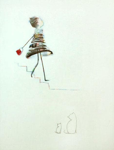 油絵 菅家令子 絵 絵画インテリア額付(黒) F4-040214 白猫親子女の子