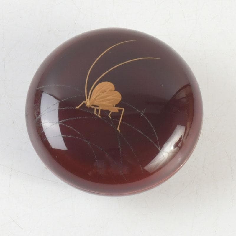 茶道具　武司作　鈴虫蒔絵　内金溜　香合　共布共箱　V　9517