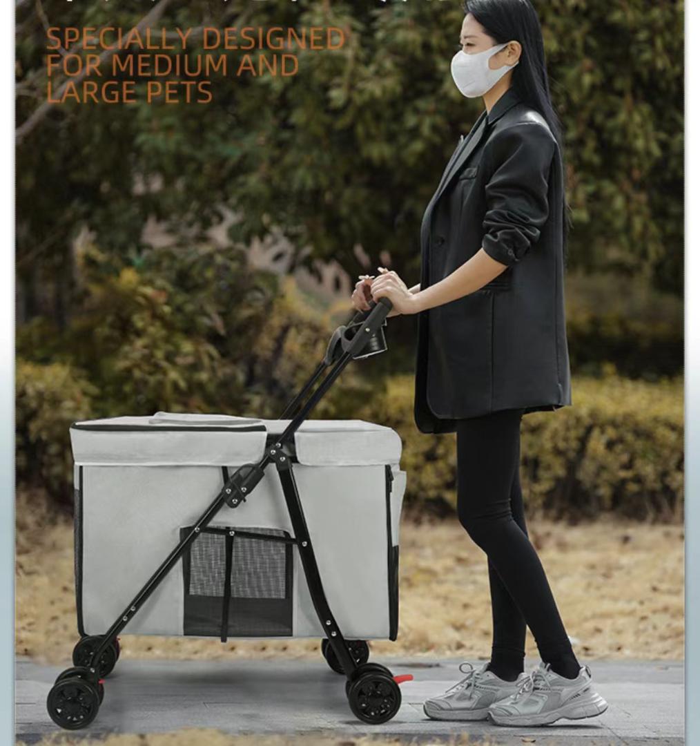 後輪ブレーキ付 散歩/旅行/介護用 折りたたみ 4輪 多頭 取り外し可能