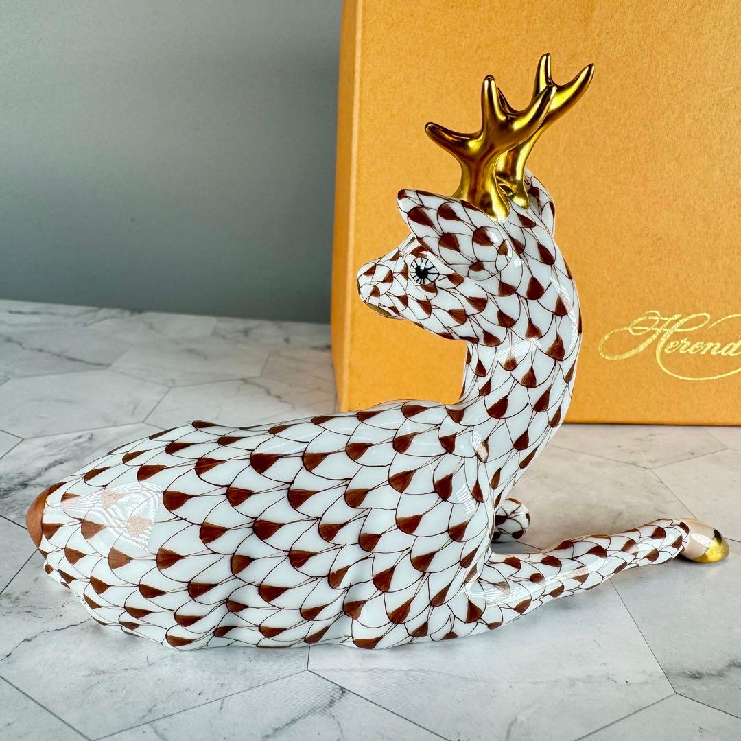 DA1294 ヘレンド　herend トナカイ　シカ　鹿置物　陶器　フィギュリン