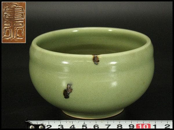 飛青磁 建水 煎茶 亀水 美品(メ1135)