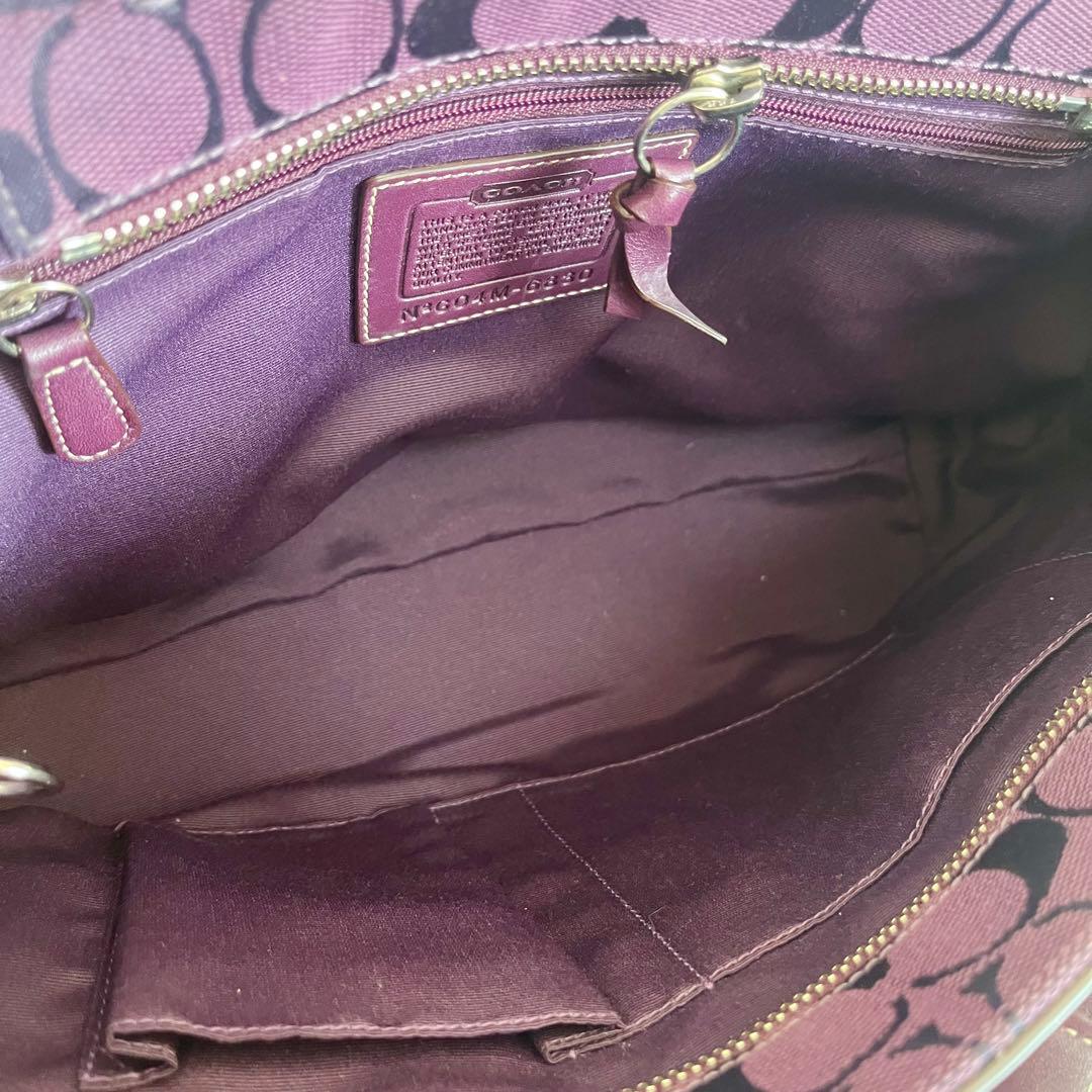 バッグ Coach Purple Signature Tote Bag Tassel