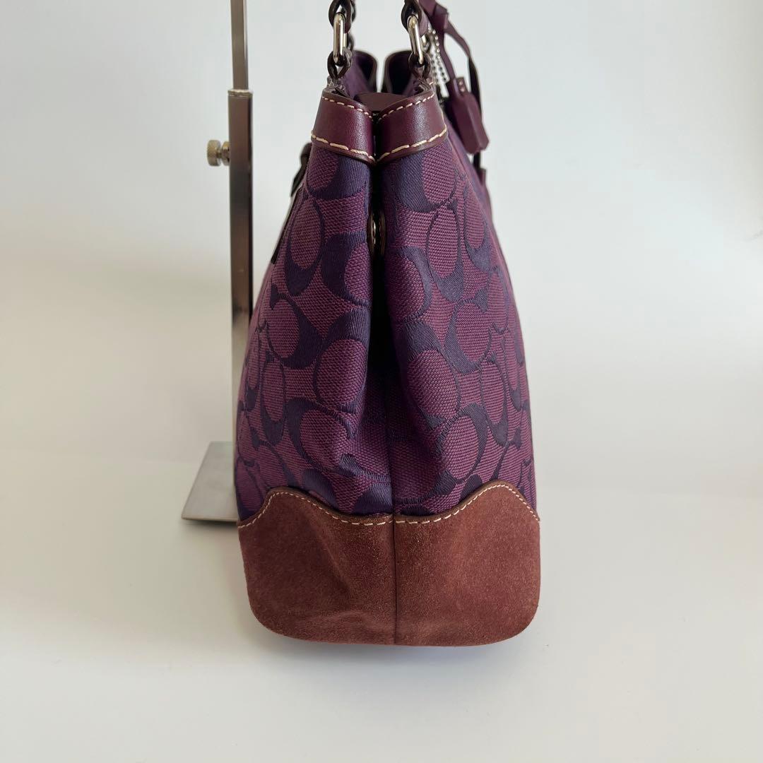 バッグ Coach Purple Signature Tote Bag Tassel