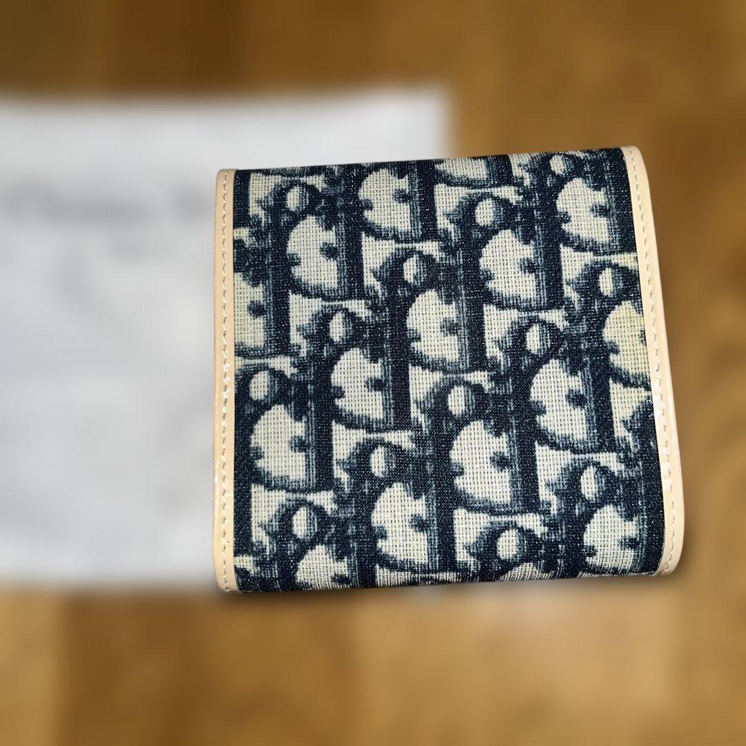 美品匿名Christian Dior クリスチャンディオール三つ折り財布ネイビー